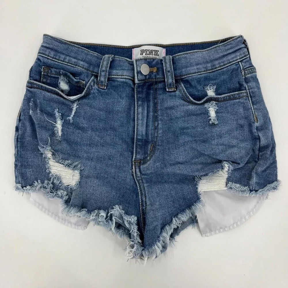 PINK Victoria's Secret Distressed Denim Jean Shorts Medium Wash Size 2